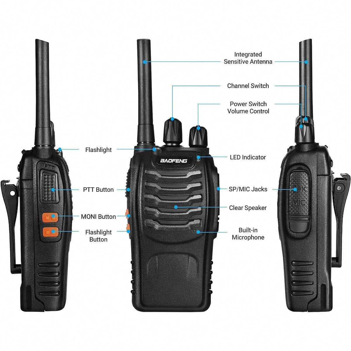 2/4pcs Baofeng TH-888S PMR Handheld Two-Way Radio For Adults, Portable Walkie Talkie For Hiking, Cycling, Camping