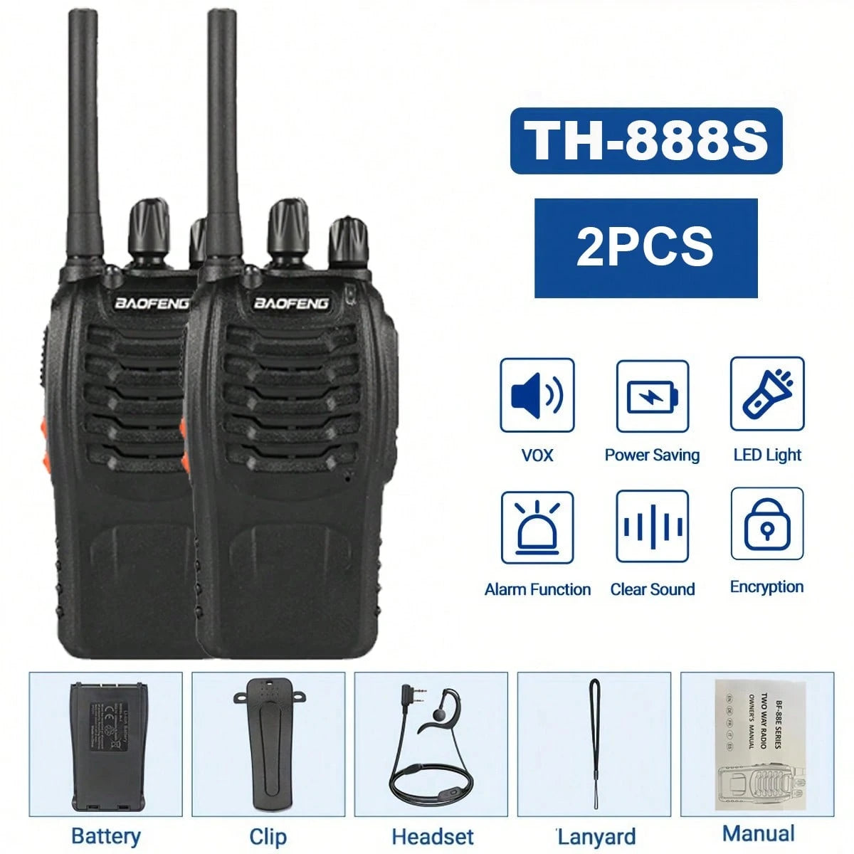 2/4pcs Baofeng TH-888S PMR Handheld Two-Way Radio For Adults, Portable Walkie Talkie For Hiking, Cycling, Camping