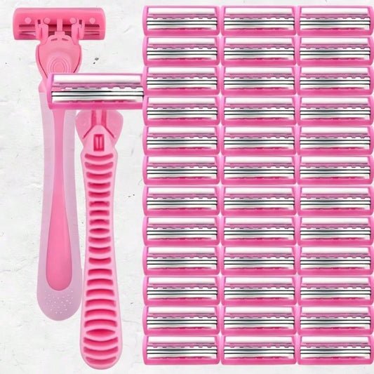 2 Handles + 36 Replacement Blades/3-Layer Manual Razor, Stainless Steel Razor Blades. Sharp, Washable And Reusable