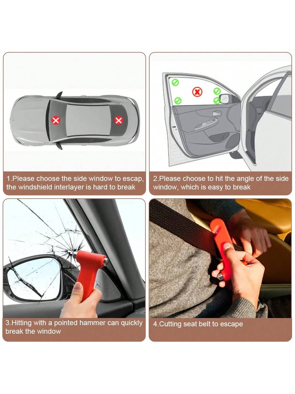2 In 1 Car Emergency Escape Hammer & Seatbelt Cutter, Glass Window Breaker Multifunctional Emergency Rescue Escape Tool Auto Car Accessories