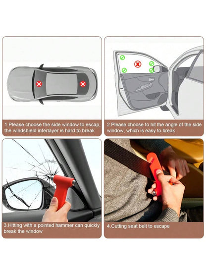 2 In 1 Car Emergency Escape Hammer & Seatbelt Cutter, Glass Window Breaker Multifunctional Emergency Rescue Escape Tool Auto Car Accessories