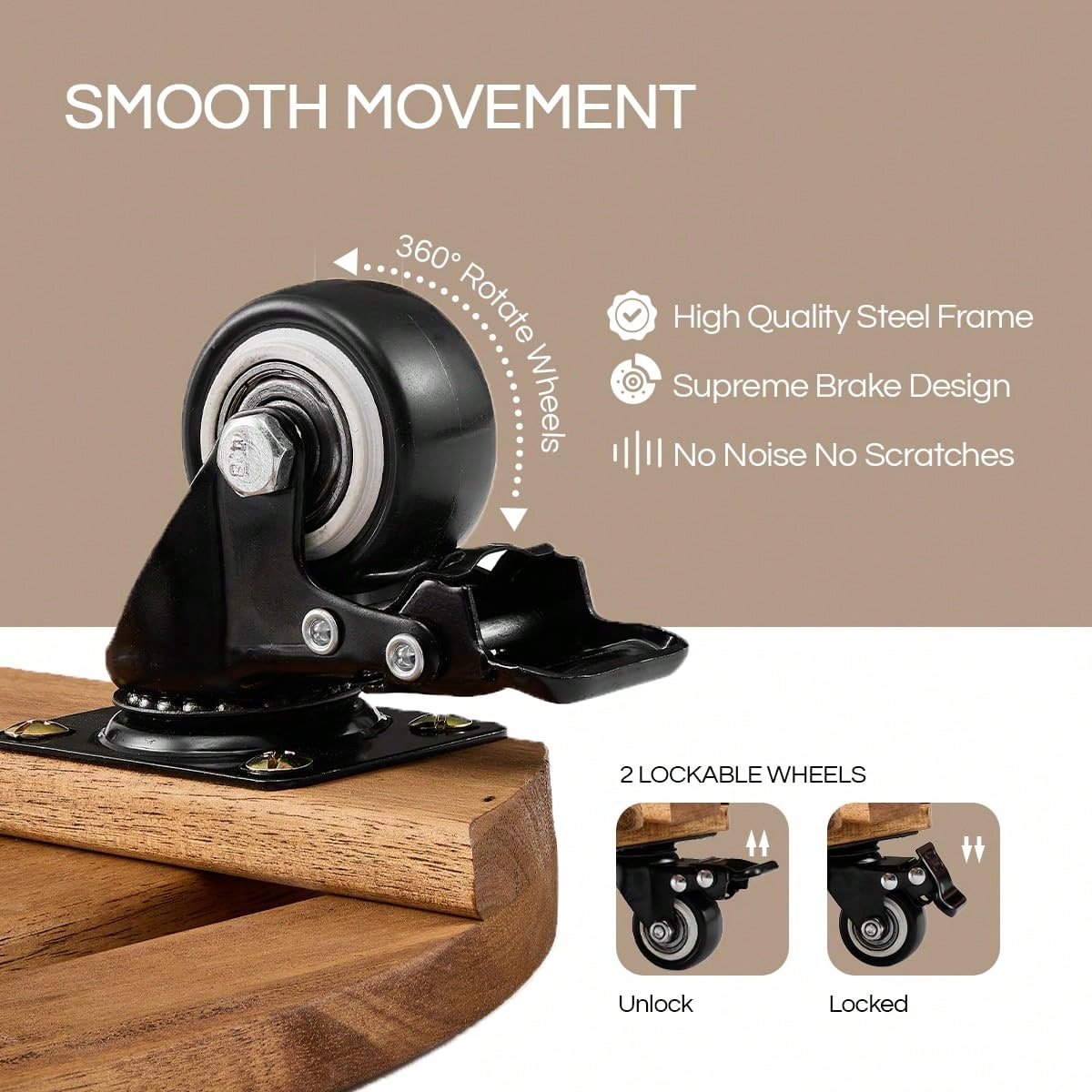 2 Pack 14" Acacia Wood Plant Caddy With Lockable 360° Caster Wheels, 300 LB Heavy Duty Rolling Stand For Indoor Outdoor Planter Pots, Wooden Dolly For Patio (Golden Teak, Round)