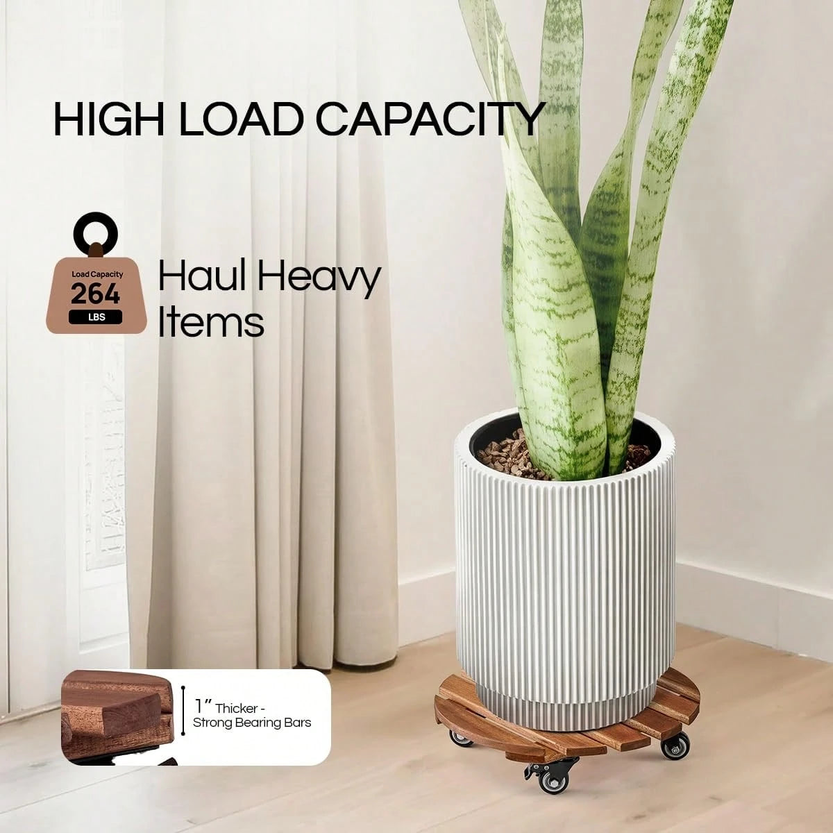 2 Pack 14" Acacia Wood Plant Caddy With Lockable 360° Caster Wheels, 300 LB Heavy Duty Rolling Stand For Indoor Outdoor Planter Pots, Wooden Dolly For Patio (Golden Teak, Round)