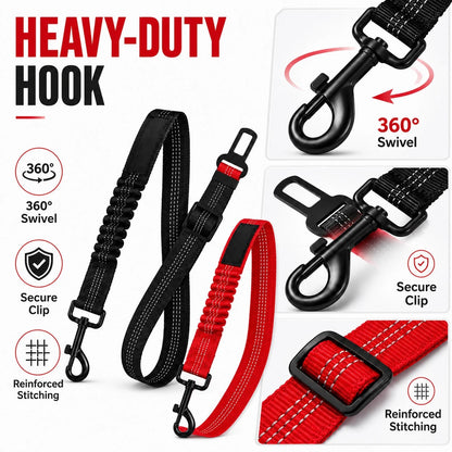 2 Pack Dog Car Seat Belts – Durable Adjustable Nylon Pet Safety Harness With Elastic Bungee & Reflective Design For Worry-Free Driving Travel(Black&Red)