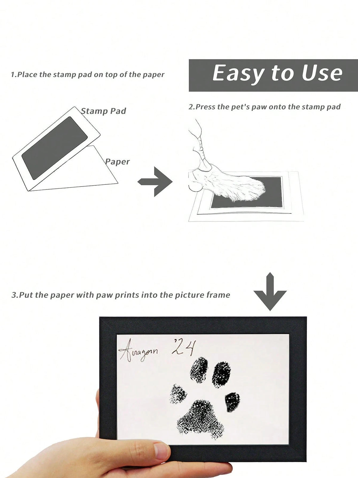 2 Pieces/Set Non-Contact Ink Pads + Stamp Paper, Handprint And Pet Souvenirs. And Contactless. Commemorative Small Stamps, Black Ink Stamp Pads With Easy-Clean Surface, Durable Plastic Design For Paw