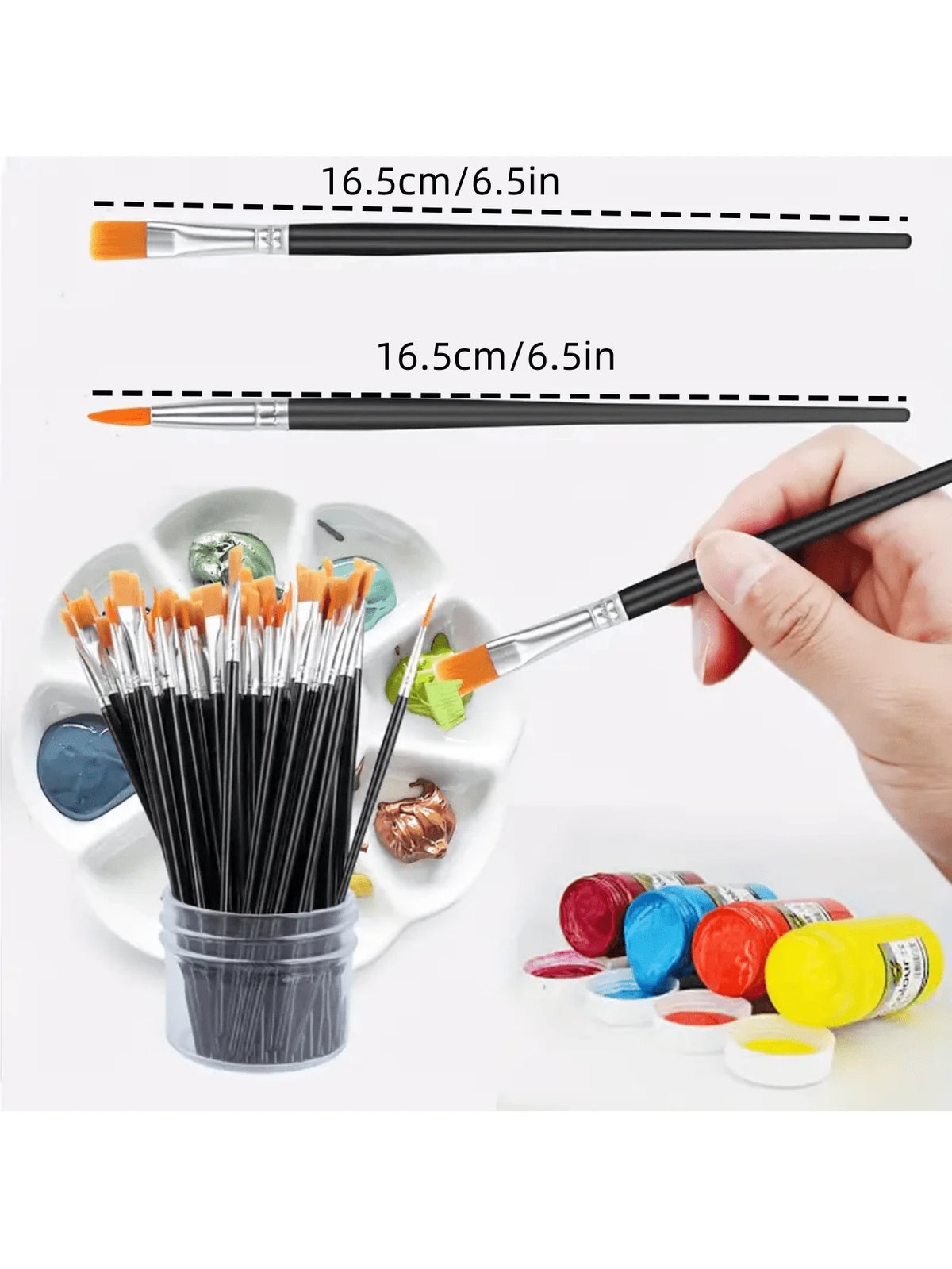 20/100/300pcs Black Nylon Hair Paint Brush With Flat & Round Tip Acrylic Paint Brush For Oil Painting, Watercolor, Face Artist Professional Set, Craft Paint Brush For Acrylic, Oil Painting, Watercolor