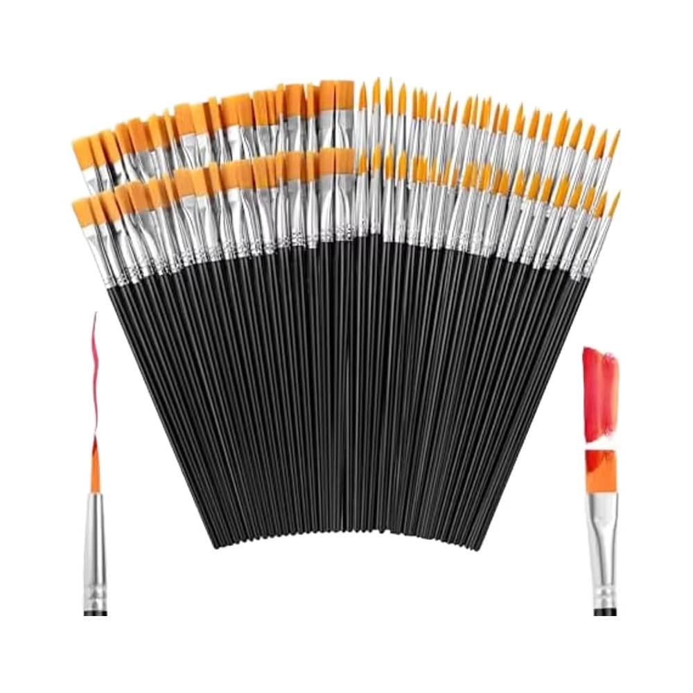20/100/300pcs Black Nylon Hair Paint Brush With Flat & Round Tip Acrylic Paint Brush For Oil Painting, Watercolor, Face Artist Professional Set, Craft Paint Brush For Acrylic, Oil Painting, Watercolor
