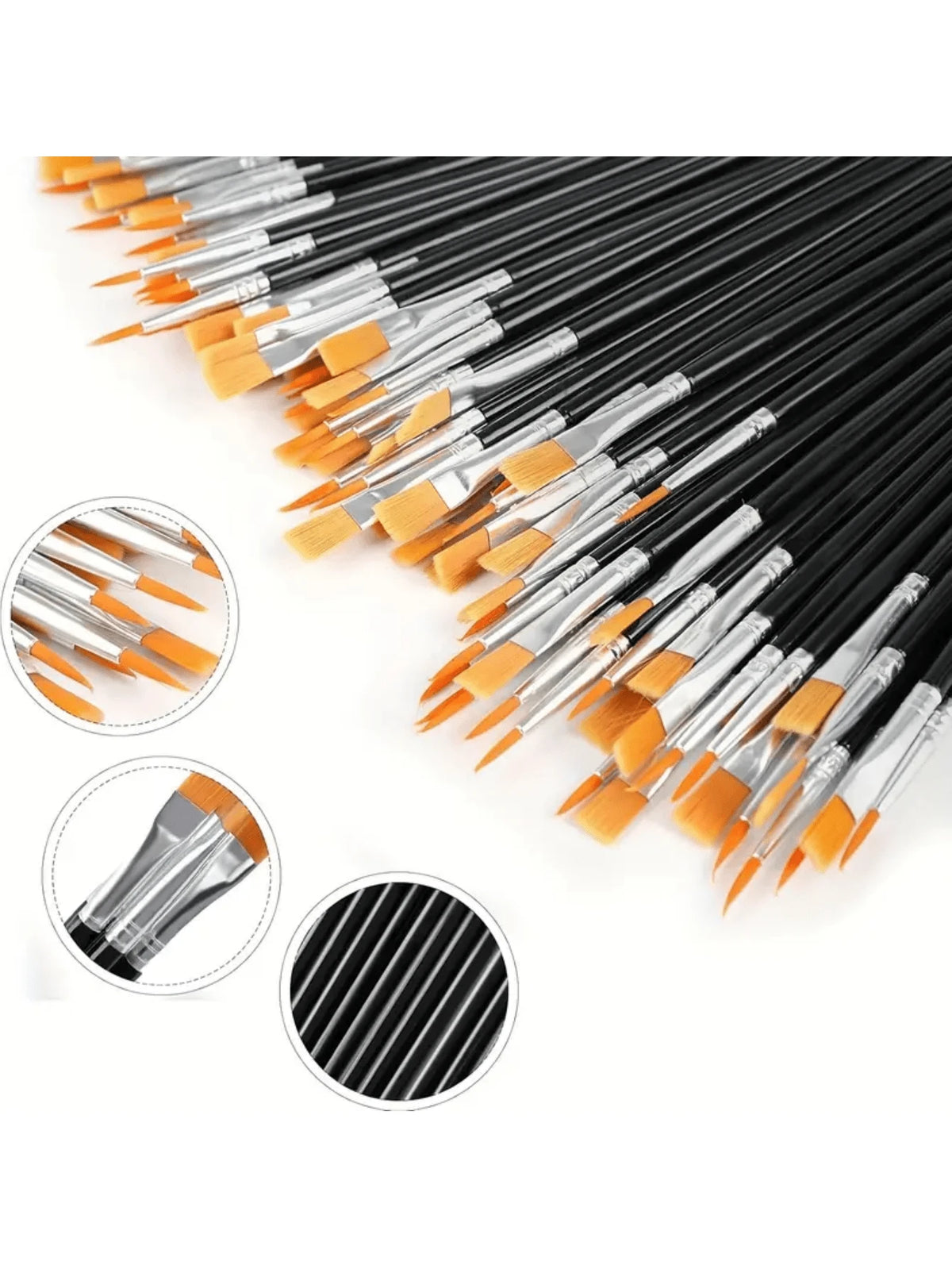 20/100/300pcs Black Nylon Hair Paint Brush With Flat & Round Tip Acrylic Paint Brush For Oil Painting, Watercolor, Face Artist Professional Set, Craft Paint Brush For Acrylic, Oil Painting, Watercolor