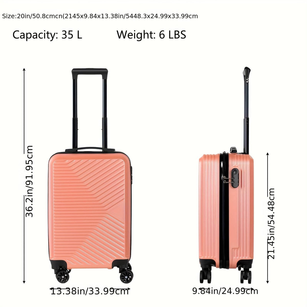 20-Inch ABS Hard-Shell Carry-On Luggage Case With Silent Rotating Wheels That Can Rotate 360°. The Seamless Pattern Is Durable And Resistant To Drops. The Best Choice For Business Trips Or Travels. Ro