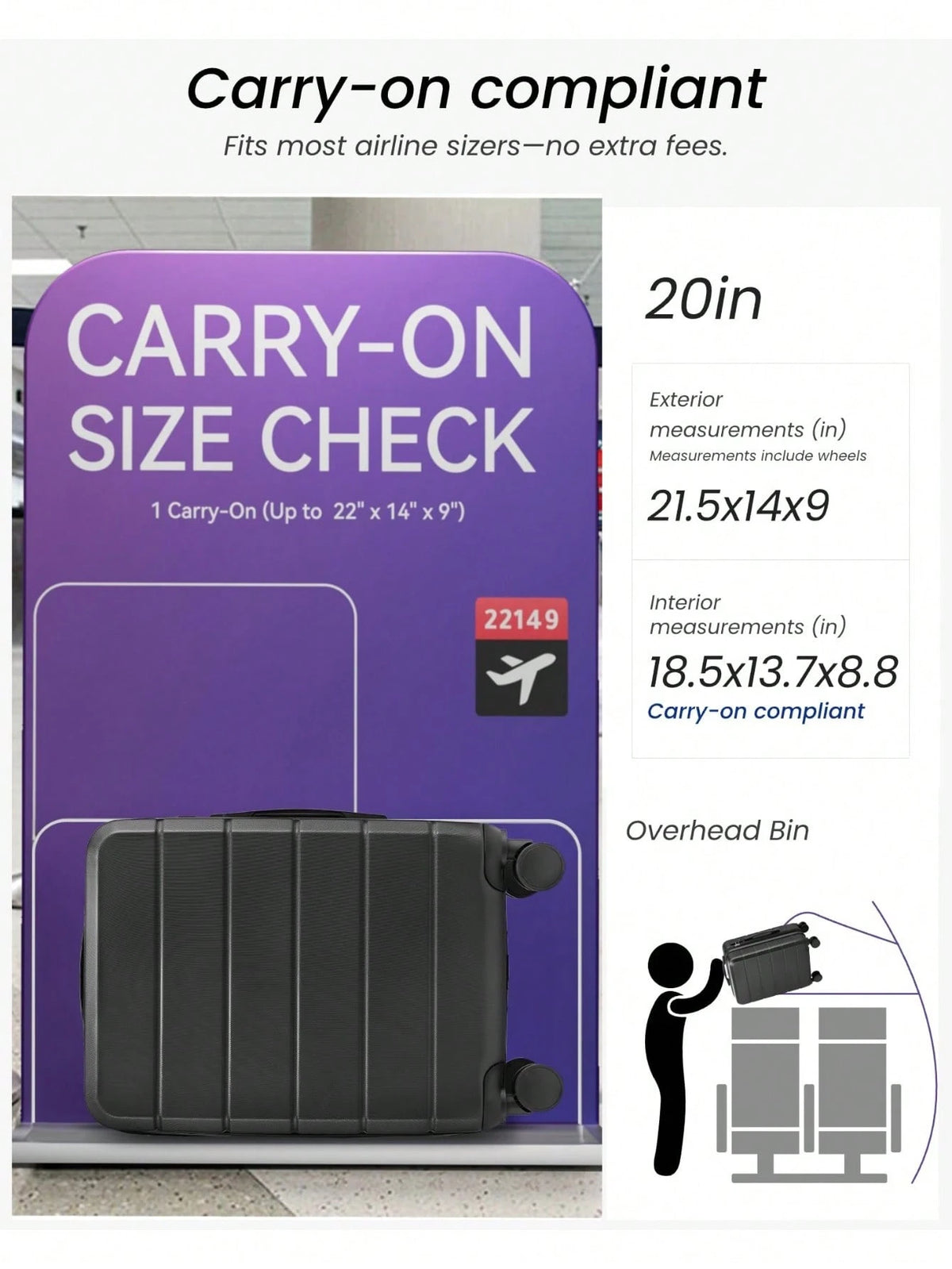 20 Inch Expandable ABS Hardside Carry On Luggage 22x14x9 Airline Approved, Lightweight 6.1 Lbs Spinner Suitcase With TSA Lock, Back To School Travel