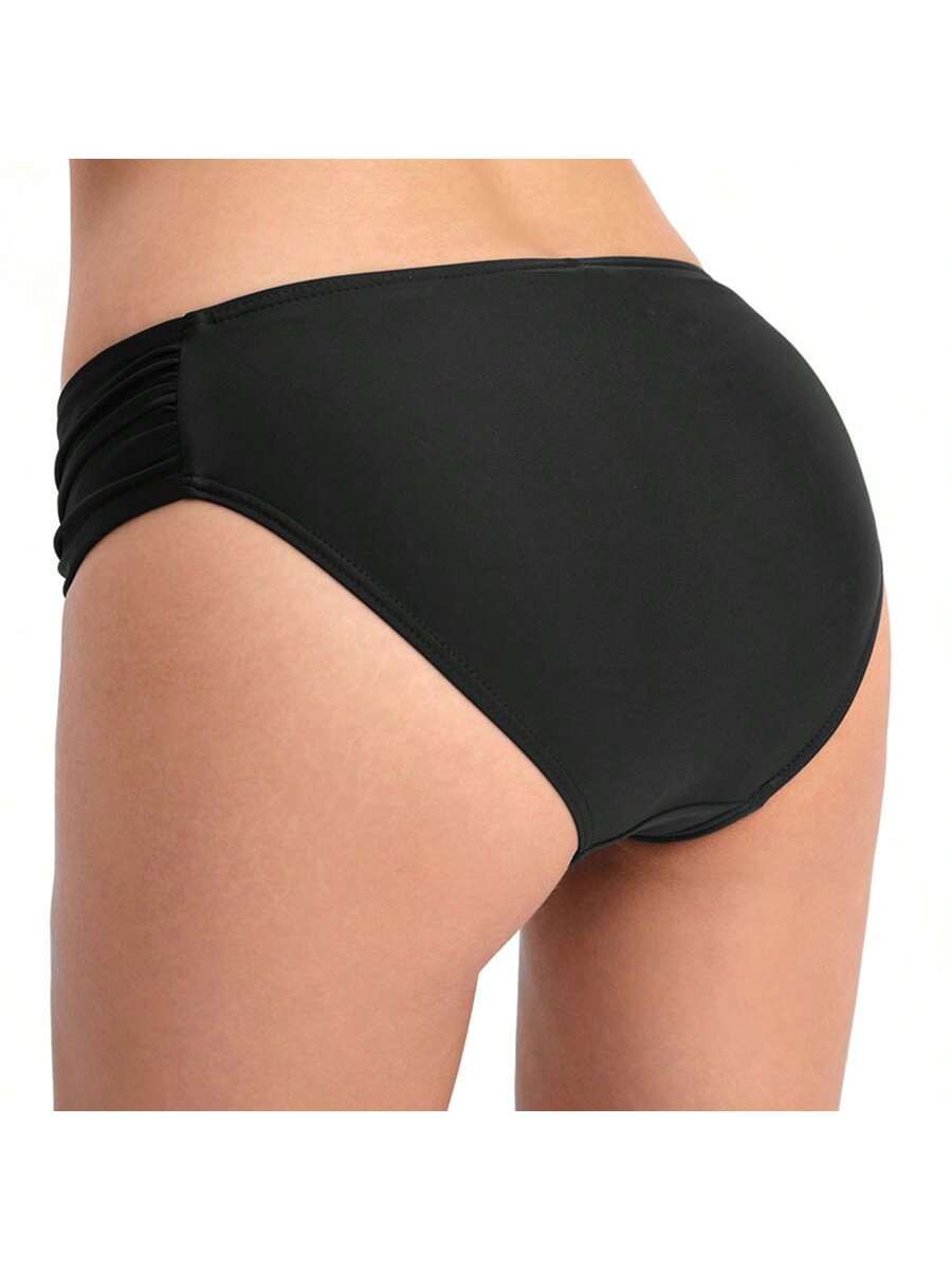 2025 New Sexy Fashion Versatile Low-Waist Ruched Tummy Control Sweet Girl Breathable Bikini Swimwear Vacation Beach Black Summer
