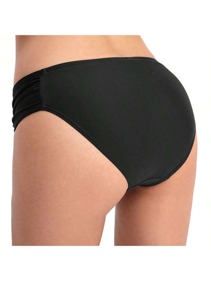 2025 New Sexy Fashion Versatile Low-Waist Ruched Tummy Control Sweet Girl Breathable Bikini Swimwear Vacation Beach Black Summer
