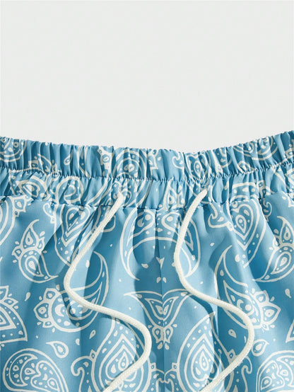 2026 New ROMWE MEN Street Style Spring/Summer Casual Patterned Men's Star Paisley Print Drawstring Waist Shorts, Suitable For School,Free Shipping