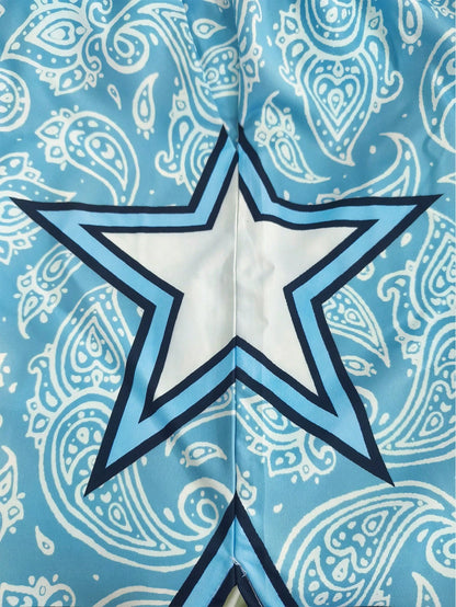 2026 New ROMWE MEN Street Style Spring/Summer Casual Patterned Men's Star Paisley Print Drawstring Waist Shorts, Suitable For School,Free Shipping