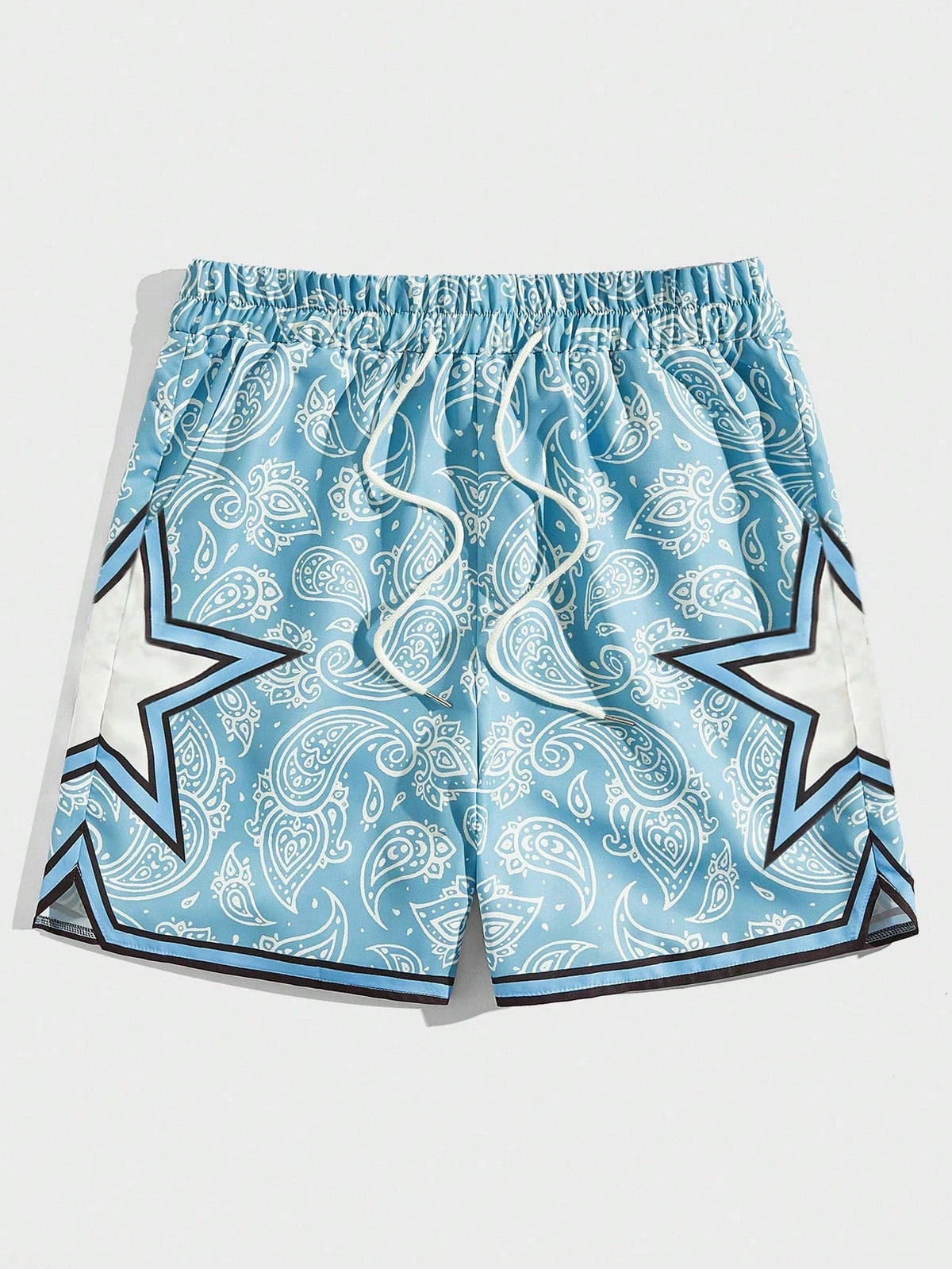 2026 New ROMWE MEN Street Style Spring/Summer Casual Patterned Men's Star Paisley Print Drawstring Waist Shorts, Suitable For School,Free Shipping