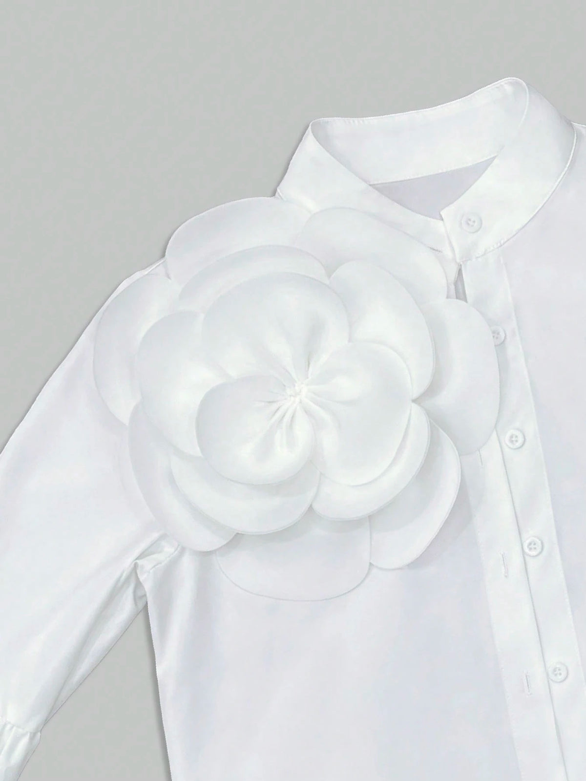 2026 New White 3D Floral Decor Puff Sleeve Shirt, Y2K Babe Aesthetic Romantic Retro Elegant Party Wear, Plus Size Friendly