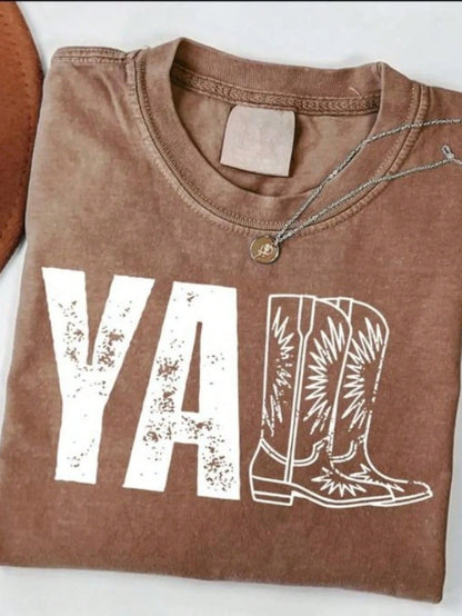 2026 Tops For Women, Washed Cotton Women's T-Shirt, Vintage Western Print Women's T-Shirt, Southern Country Cowgirl Shirt, Cowboy Boot Style, Cute Co