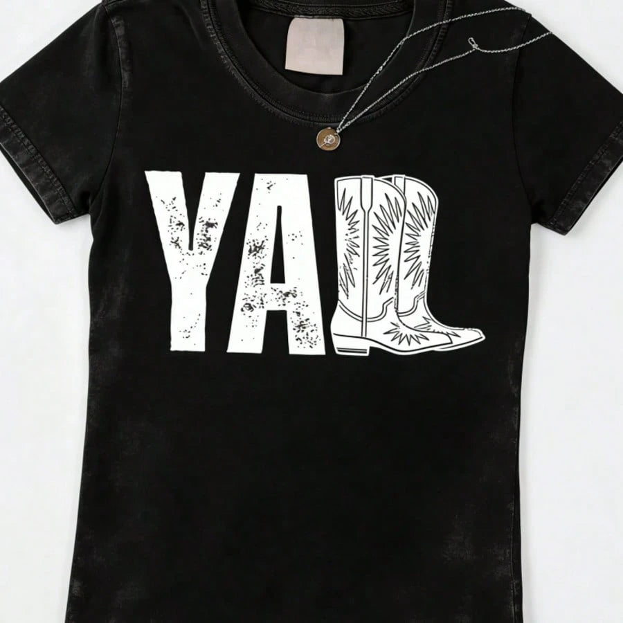 2026 Tops For Women, Washed Cotton Women's T-Shirt, Vintage Western Print Women's T-Shirt, Southern Country Cowgirl Shirt, Cowboy Boot Style, Cute Co