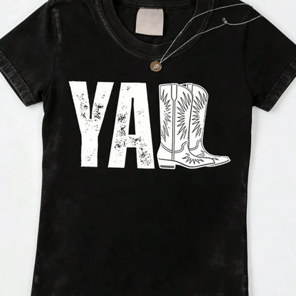 2026 Tops For Women, Washed Cotton Women's T-Shirt, Vintage Western Print Women's T-Shirt, Southern Country Cowgirl Shirt, Cowboy Boot Style, Cute Co
