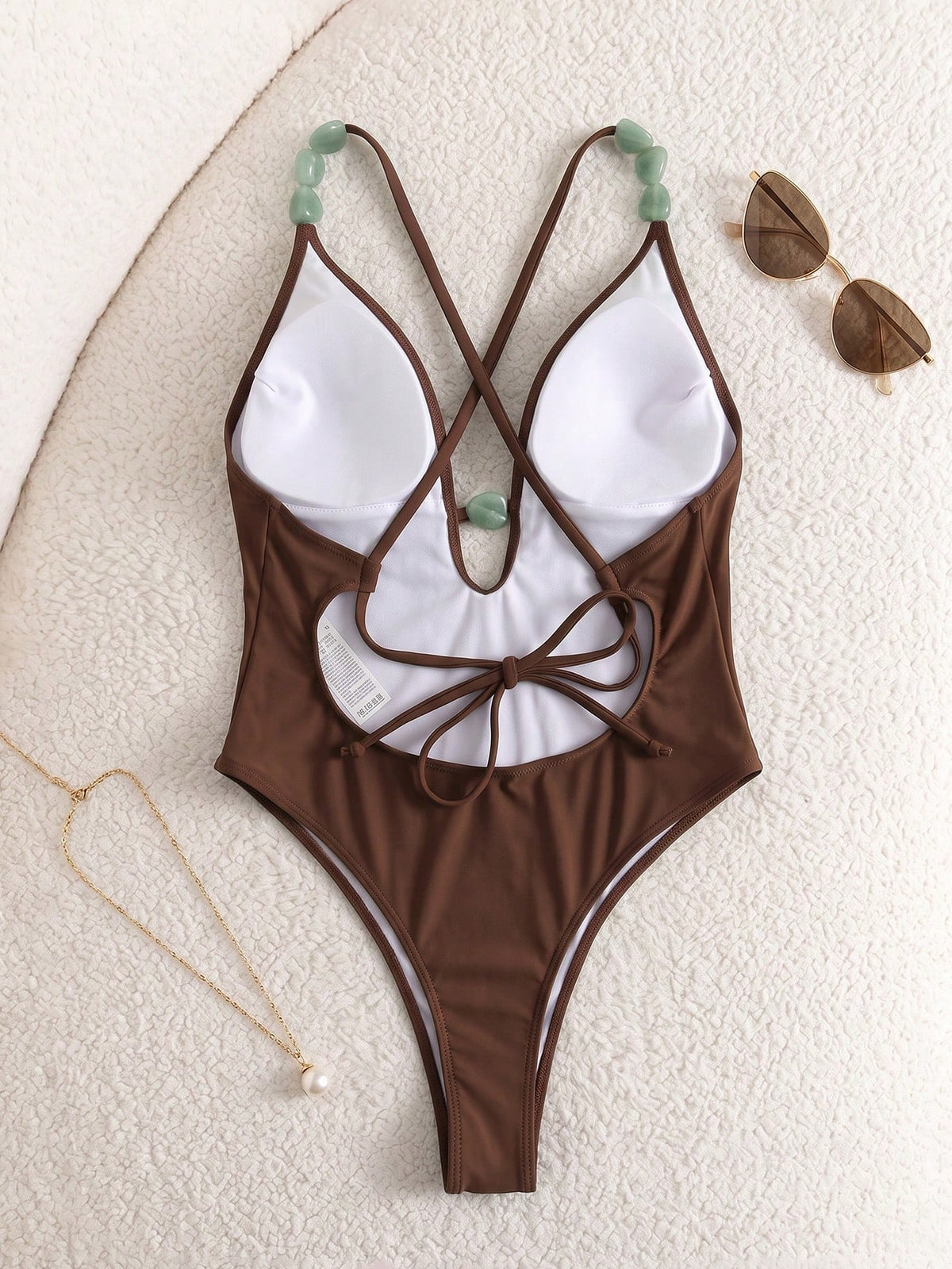 2026 Women's Summer Vacation Beach Deep V Halter Neck One-Piece Swimsuit