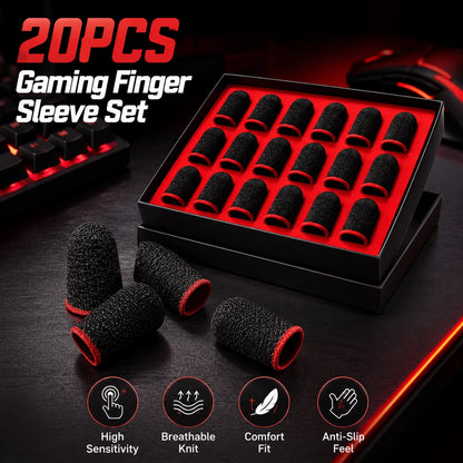20PCS Gaming Finger Sleeve Set, Breathable Conductive Knit Thumb Covers For Mobile Phone & Tablet Touchscreen Gaming