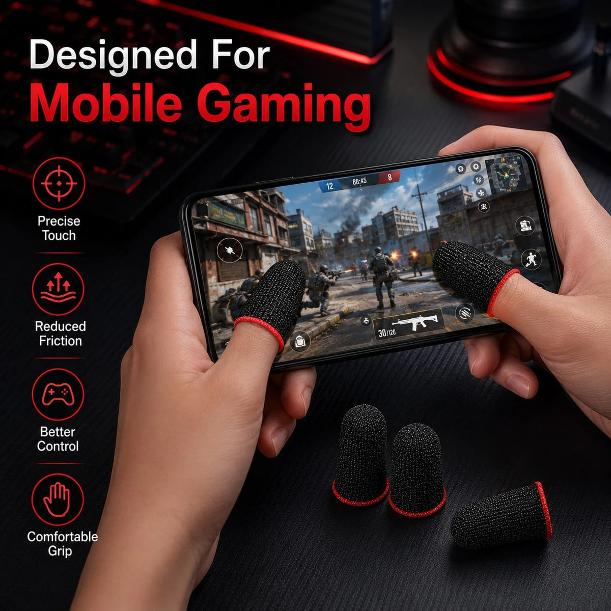 20PCS Gaming Finger Sleeve Set, Breathable Conductive Knit Thumb Covers For Mobile Phone Tablet Touchscreen Gaming