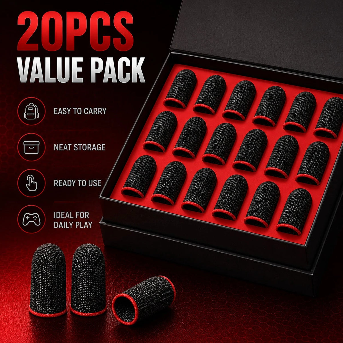 20PCS Gaming Finger Sleeve Set, Breathable Conductive Knit Thumb Covers For Mobile Phone Tablet Touchscreen Gaming