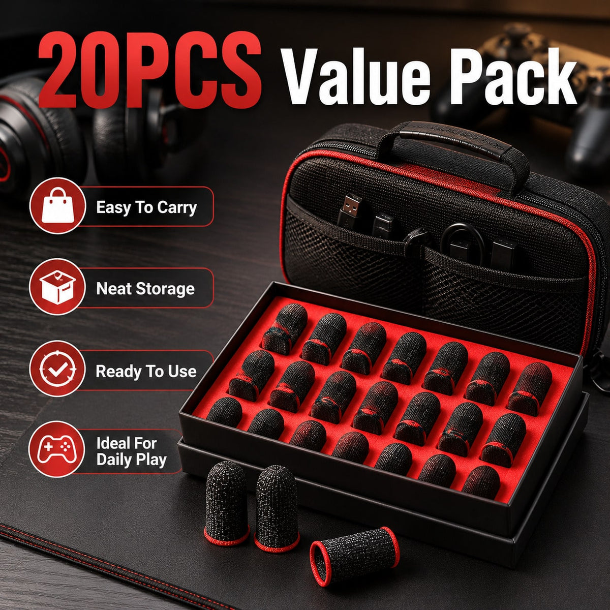 20PCS Gaming Finger Sleeve Set, Breathable Conductive Knit Thumb Covers For Mobile Phone & Tablet Touchscreen Gaming