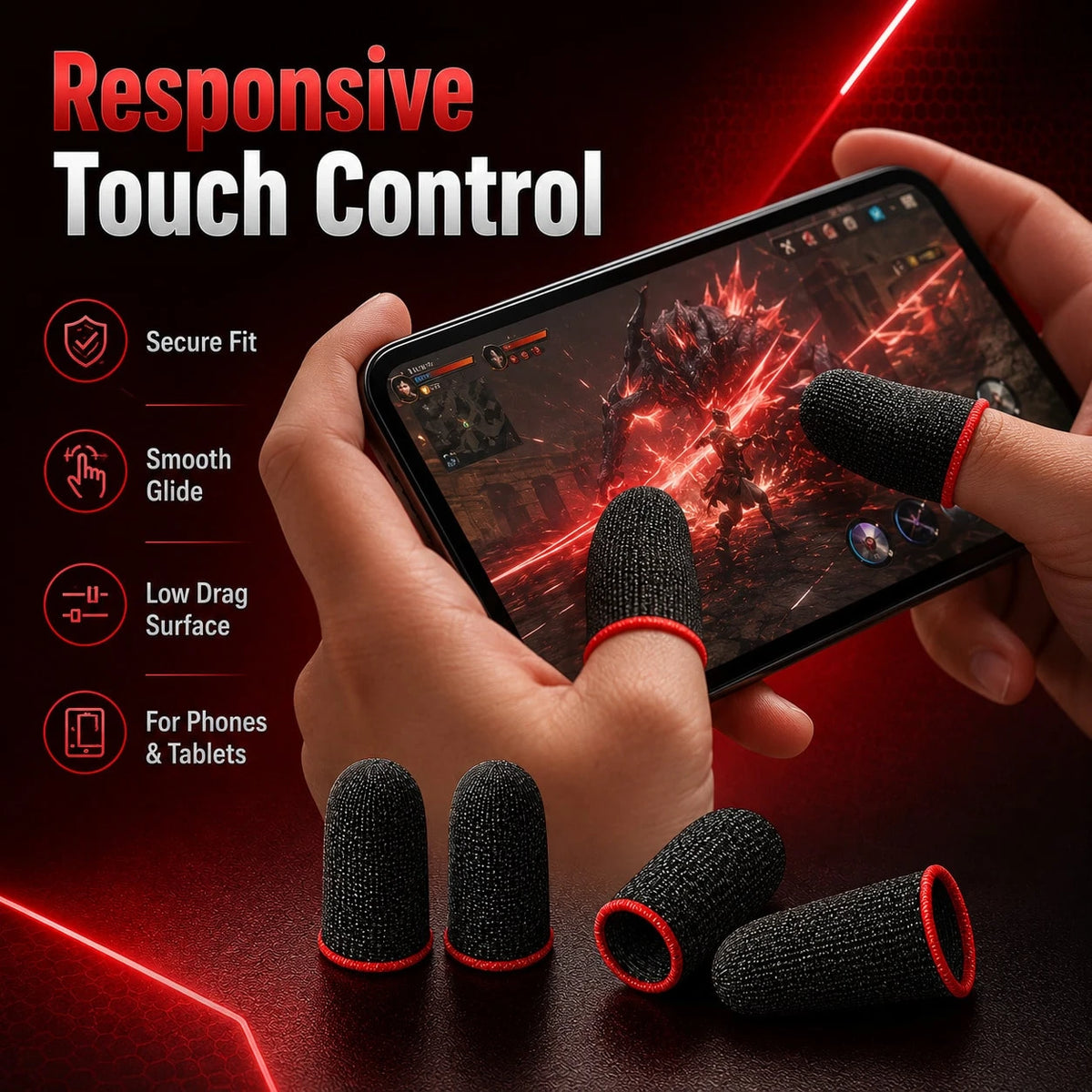 20PCS Gaming Finger Sleeve Set, Breathable Conductive Knit Thumb Covers For Mobile Phone Tablet Touchscreen Gaming