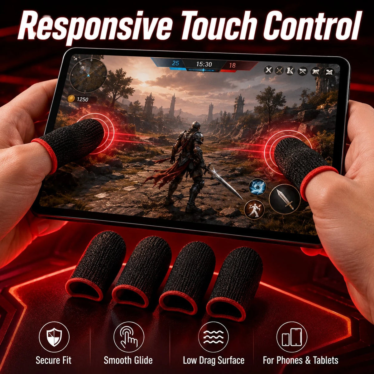 20PCS Gaming Finger Sleeve Set, Breathable Conductive Knit Thumb Covers For Mobile Phone & Tablet Touchscreen Gaming