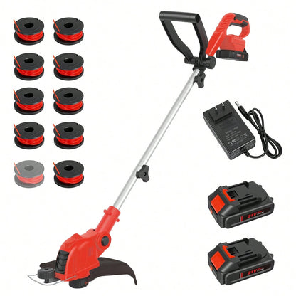 21V 12-Inch Cordless String Trimmer, 9650 RPM High-Speed Motor, 90° Rotatable Head 2-In-1 Trimming & Edging Tool, Auto Line Feed System With 10 Spools, 2*2.5Ah Batteries & Charger, Lightweight Aluminu