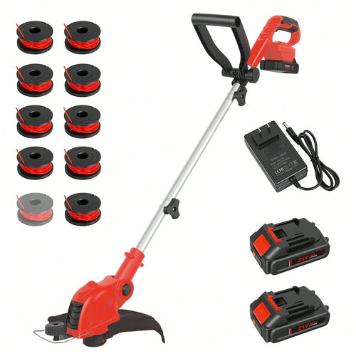 21V 12-Inch Cordless String Trimmer, 9650 RPM High-Speed Motor, 90° Rotatable Head 2-In-1 Trimming & Edging Tool, Auto Line Feed System With 10 Spools, 2*2.5Ah Batteries & Charger, Lightweight Aluminu