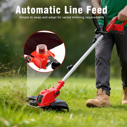 21V 12-Inch Cordless String Trimmer, 9650 RPM High-Speed Motor, 90° Rotatable Head 2-In-1 Trimming & Edging Tool, Auto Line Feed System With 10 Spools, 2*2.5Ah Batteries & Charger, Lightweight Aluminu
