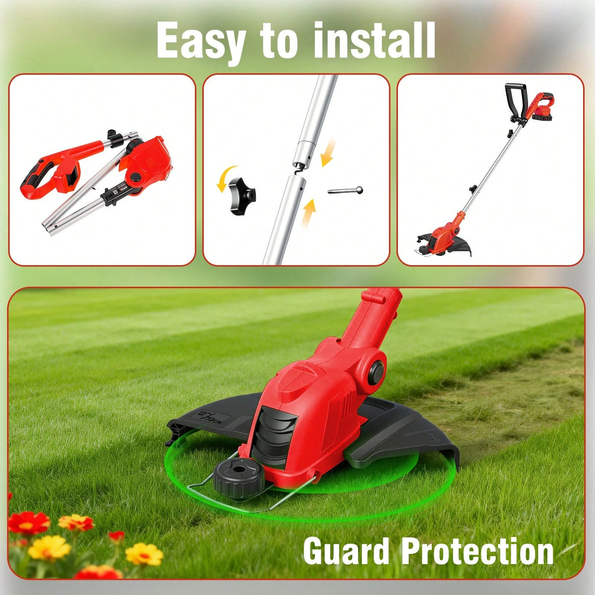 21V 12-Inch Cordless String Trimmer, 9650 RPM High-Speed Motor, 90° Rotatable Head 2-In-1 Trimming & Edging Tool, Auto Line Feed System With 10 Spools, 2*2.5Ah Batteries & Charger, Lightweight Aluminu
