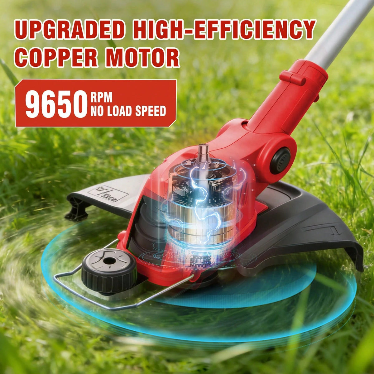 21V 12-Inch Cordless String Trimmer, 9650 RPM High-Speed Motor, 90° Rotatable Head 2-In-1 Trimming & Edging Tool, Auto Line Feed System With 10 Spools, 2*2.5Ah Batteries & Charger, Lightweight Aluminu