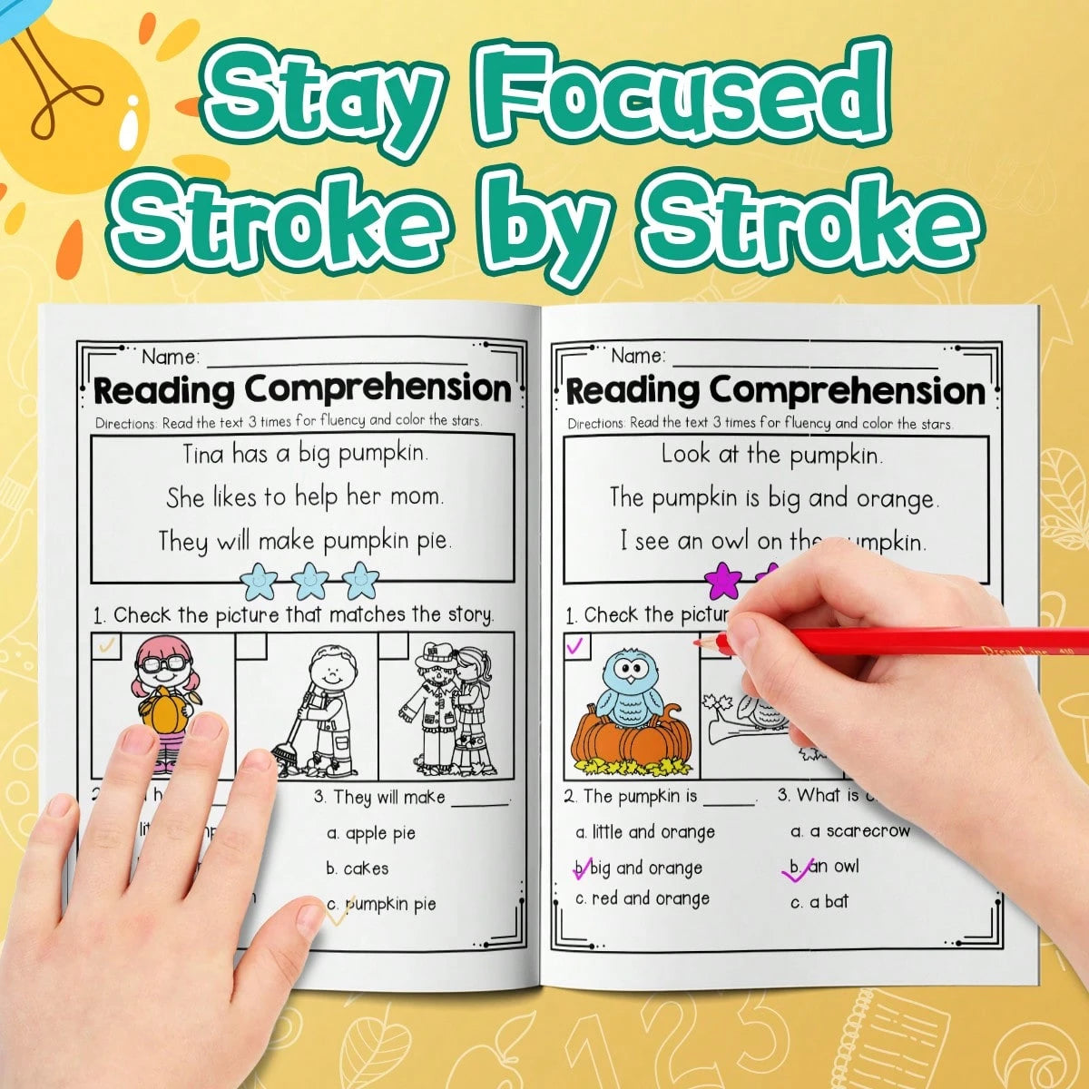 24-Page Early Reading Comprehension Workbook: Engaging Short Passages With Matching Images And Questions To Help Children Understand And Focus