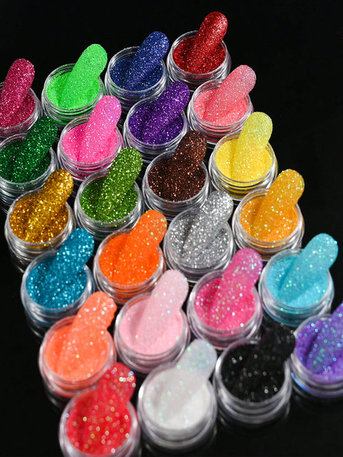 24PCS Iridescent Sugar Nail Glitter Nail Art Iridescent Fine (.004") Glitter Powder Candy Coat Powder Pigment For Manicure Sugar For Gel Nail Polish,(24 Jars) DIY Nail Charms Nail Gems Nail Supplies