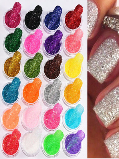 24PCS Iridescent Sugar Nail Glitter Nail Art Iridescent Fine (.004") Glitter Powder Candy Coat Powder Pigment For Manicure Sugar For Gel Nail Polish,(24 Jars) DIY Nail Charms Nail Gems Nail Supplies