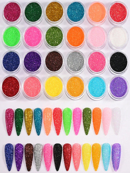 24PCS Iridescent Sugar Nail Glitter Nail Art Iridescent Fine (.004") Glitter Powder Candy Coat Powder Pigment For Manicure Sugar For Gel Nail Polish,(24 Jars) DIY Nail Charms Nail Gems Nail Supplies