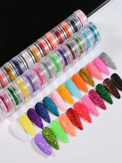24PCS Iridescent Sugar Nail Glitter Nail Art Iridescent Fine (.004") Glitter Powder Candy Coat Powder Pigment For Manicure Sugar For Gel Nail Polish,(24 Jars) DIY Nail Charms Nail Gems Nail Supplies