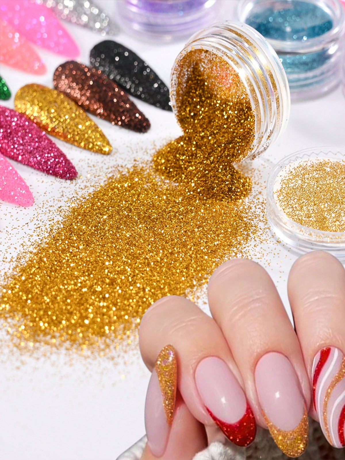 24PCS Iridescent Sugar Nail Glitter Nail Art Iridescent Fine (.004") Glitter Powder Candy Coat Powder Pigment For Manicure Sugar For Gel Nail Polish,(24 Jars) DIY Nail Charms Nail Gems Nail Supplies