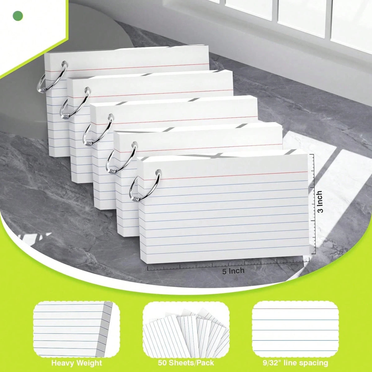 250 White Index Cards With Rings, 3 X 5 Inch, Thick Lined Index Cards, Suitable For School, Office Supplies And Home Organization, Durable Study To-Do List Note Cards With Lines