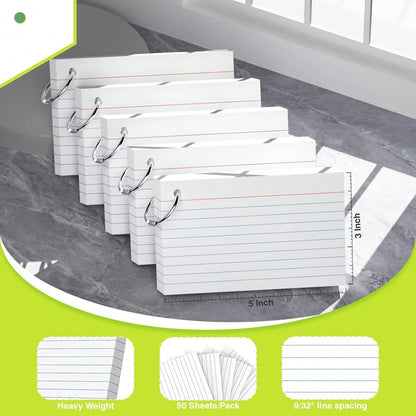 250 White Index Cards With Rings, 3 X 5 Inch, Thick Lined Index Cards, Suitable For School, Office Supplies And Home Organization, Durable Study To-Do List Note Cards With Lines