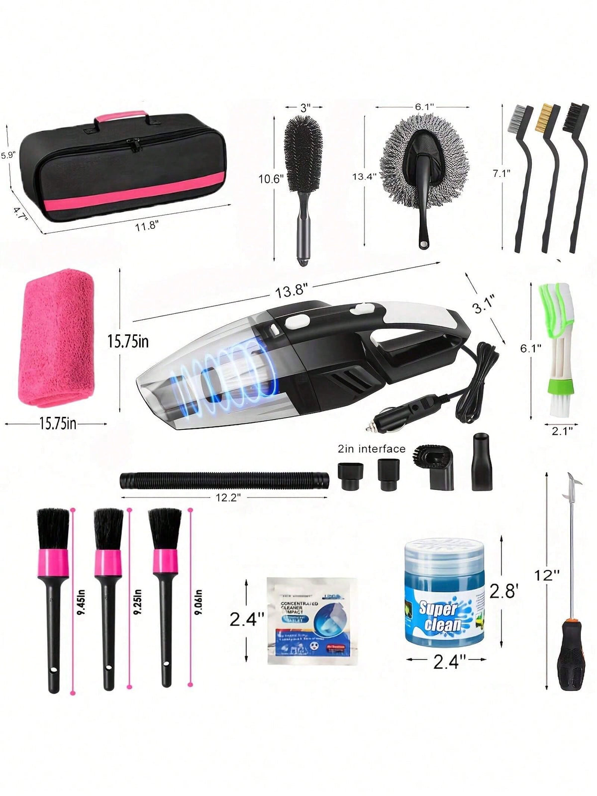 25pcs Car Cleaning Wash Kit Interior Detailing Set With High Power Handheld Vacuum Windshield Tool Gel Tire Brush Complete Car Care Tools Gift Kit