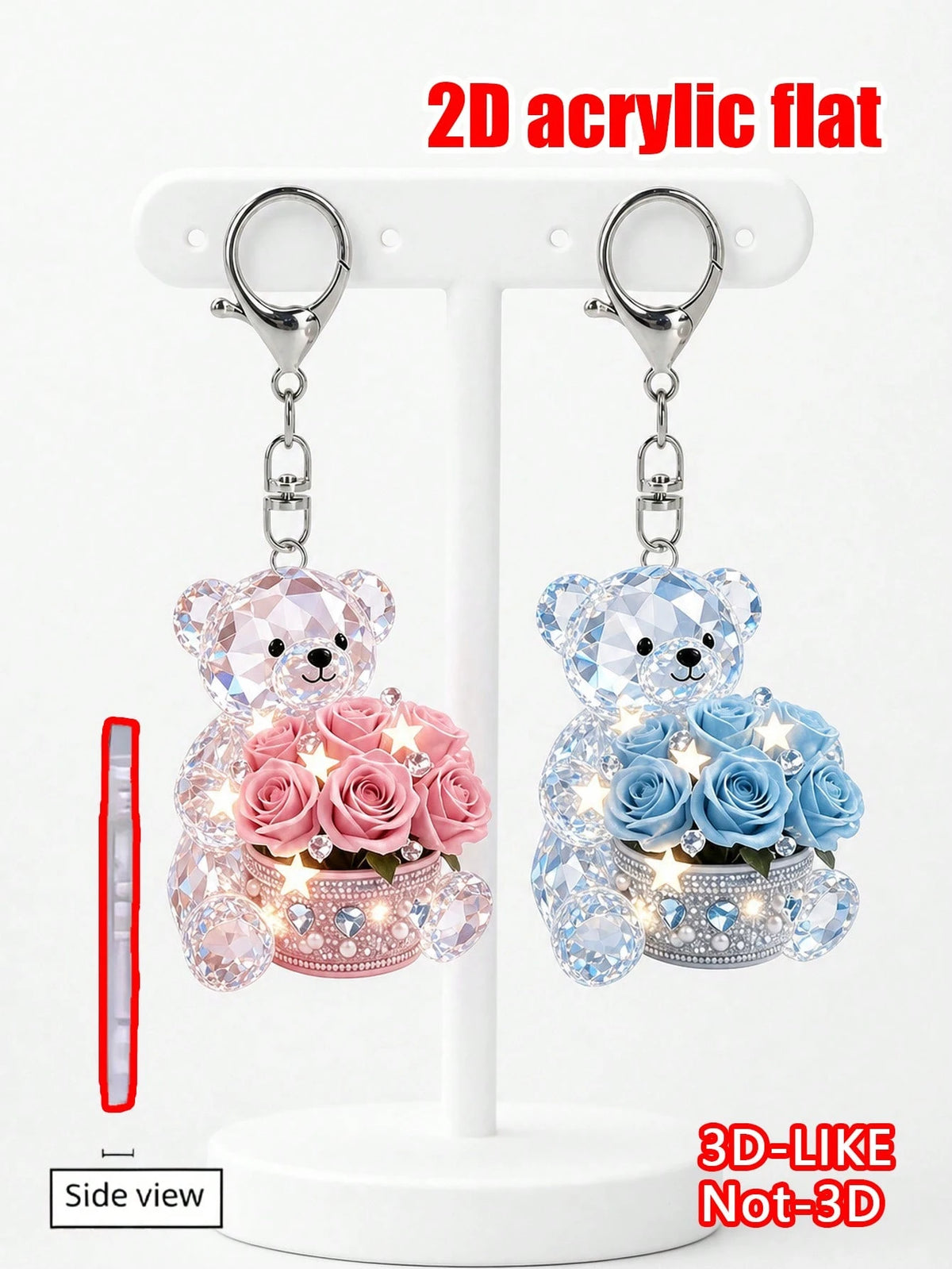 2D Flat Design Cute Bear Pattern Keychain, Fashion Bear Theme Party Keychain, Bag Decoration. Suitable For Packaging Decoration, Car Hanging Ornament, Backpack Decoration, Car Key Decoration. Car Rear