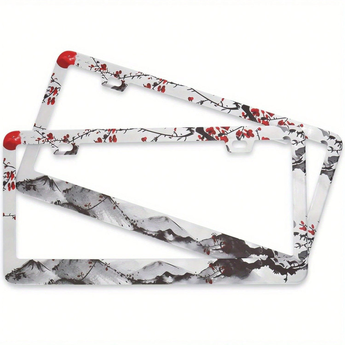 2D Flat Print Watercolor Cherry Blossom License Plate Frame Japanese Style Aluminum License Plate Cover Cherry Blossom Pattern 1 Piece Includes Screw Caps,Valentines Gift,Birthday Gifts,Carro,Car Deco