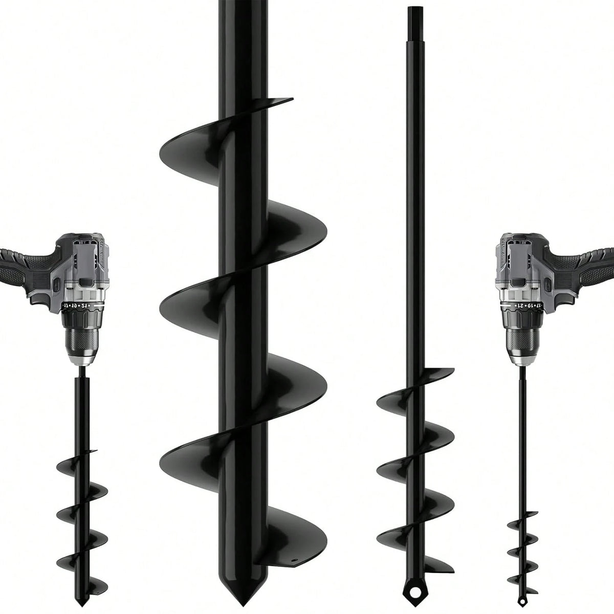2PACK Auger Drill Bit For Planting 2x17.5inch Extended Length Garden Auger Spiral Drill Bit For Planting Bulbs Flowers,Post Hole Digger For 3/8"Hex Drill