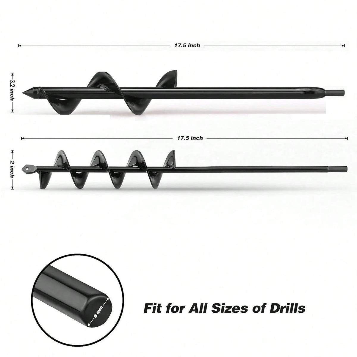 2PACK Auger Drill Bit For Planting 2x17.5inch Extended Length Garden Auger Spiral Drill Bit For Planting Bulbs Flowers,Post Hole Digger For 3/8"Hex Drill