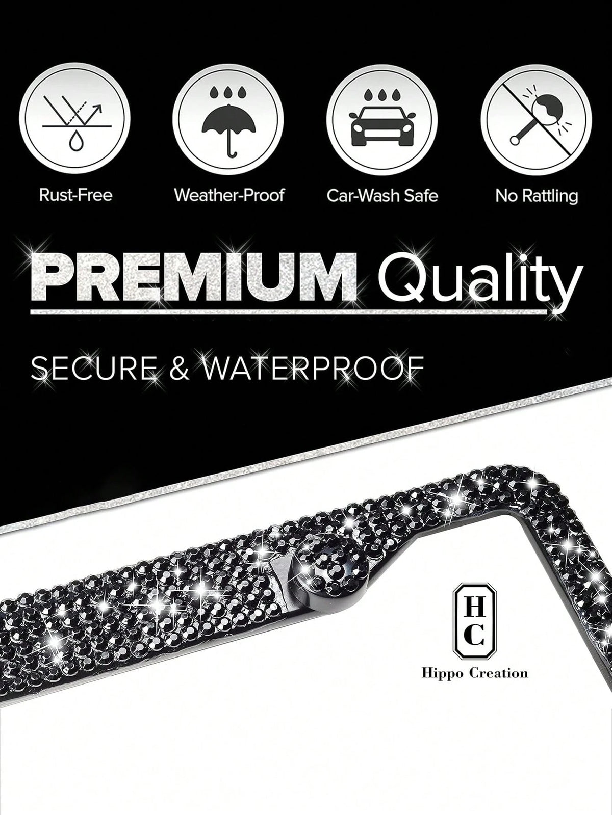 2pcs/1pc Sparkling License Plate Frame, Rhinestone Decorated Stainless Steel Shiny License Plate Frame, Suitable For Ladies And Girls
