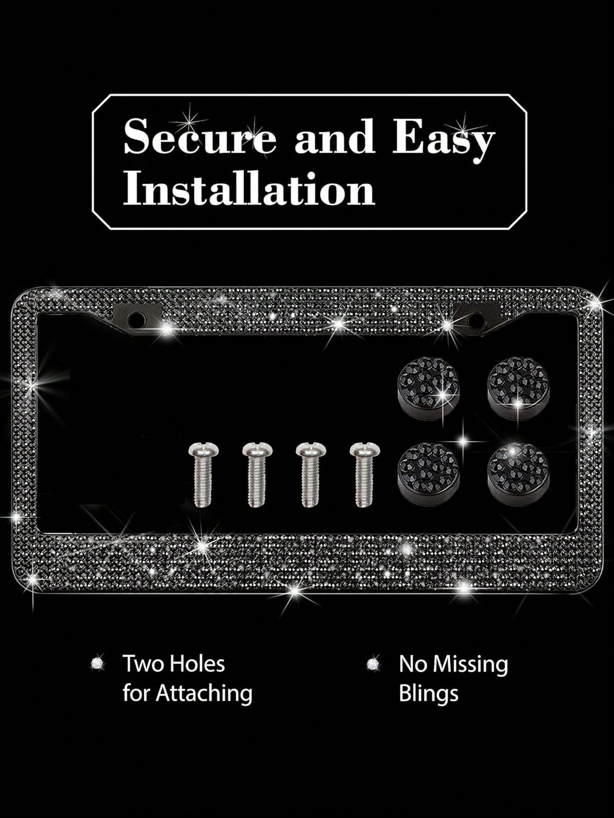 2pcs/1pc Sparkling License Plate Frame, Rhinestone Decorated Stainless Steel Shiny License Plate Frame, Suitable For Ladies And Girls